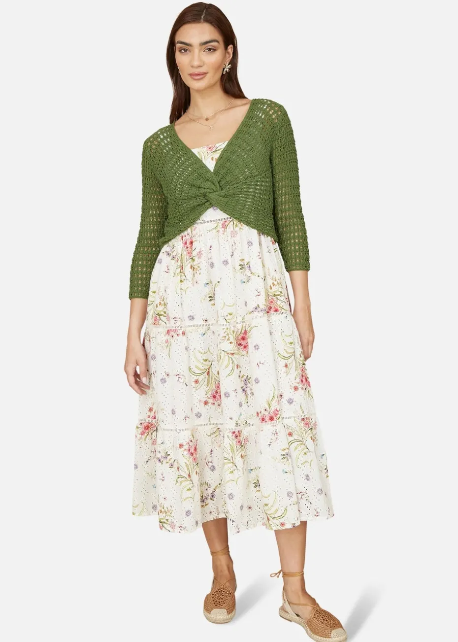 Yumi Green Crochet Cotton Twisted Bolero Top