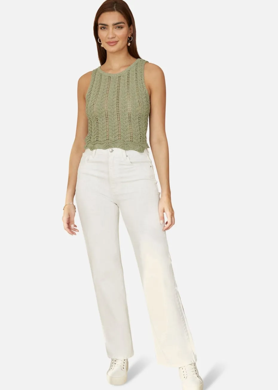 Yumi Green Crochet Knitted Tank Top