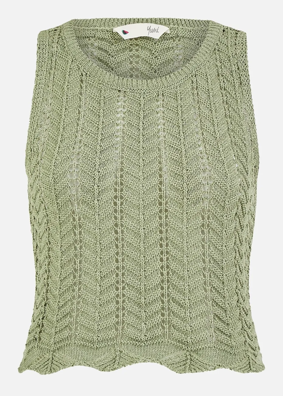 Yumi Green Crochet Knitted Tank Top
