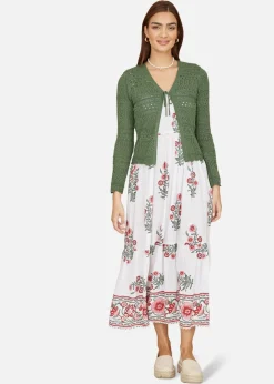 Yumi Green Crochet Tie Front Cardigan