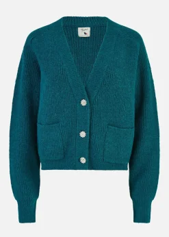 Yumi Green Daisy Button Knitted Relaxed Fit Cardigan