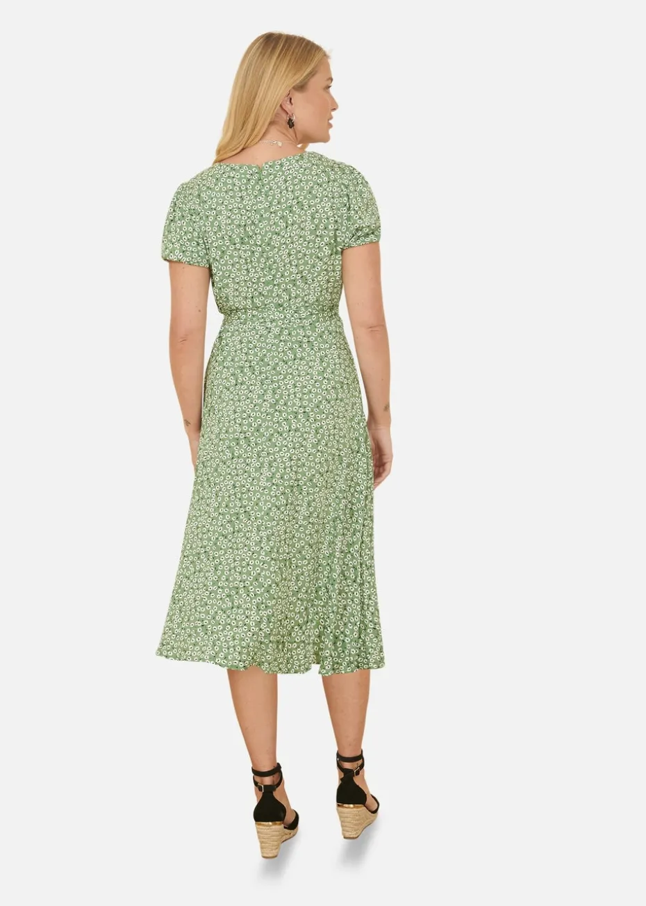 Yumi Green Ditsy Print Midi Tea Dress