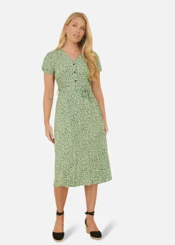 Yumi Green Ditsy Print Midi Tea Dress