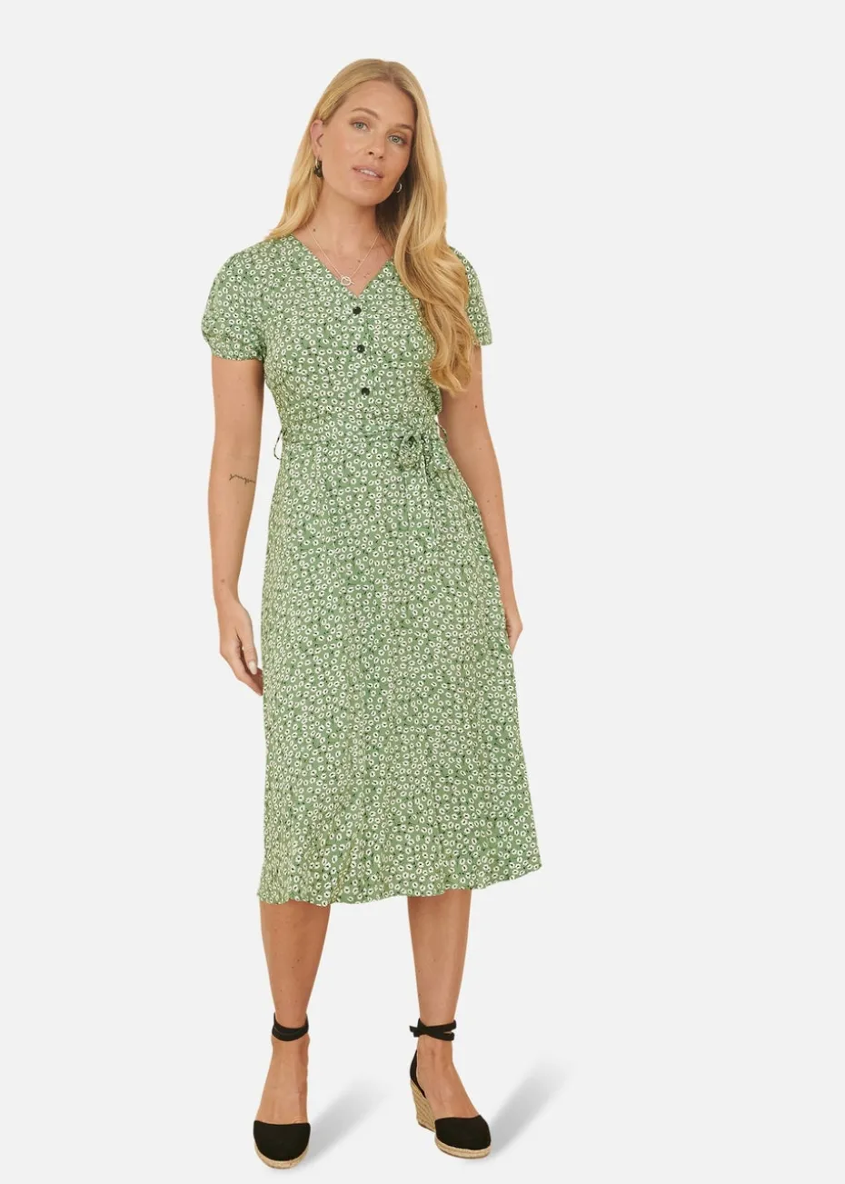 Yumi Green Ditsy Print Midi Tea Dress