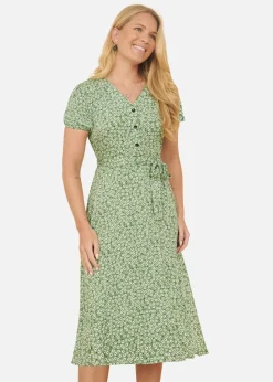 Yumi Green Ditsy Print Midi Tea Dress