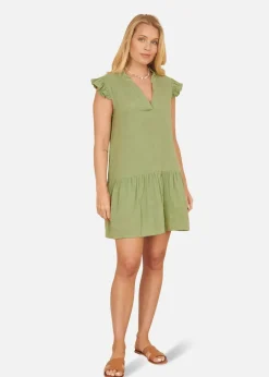 Yumi Green Double Cotton Tunic With Frill Sleeves