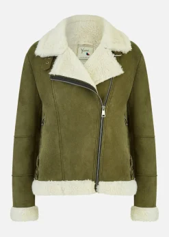 Yumi Green Faux Suede & Shearling Biker Jacket