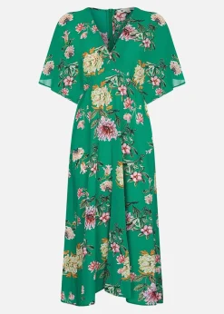 Yumi Green Floral Kimono Midi Dress