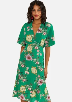 Yumi Green Floral Kimono Midi Dress