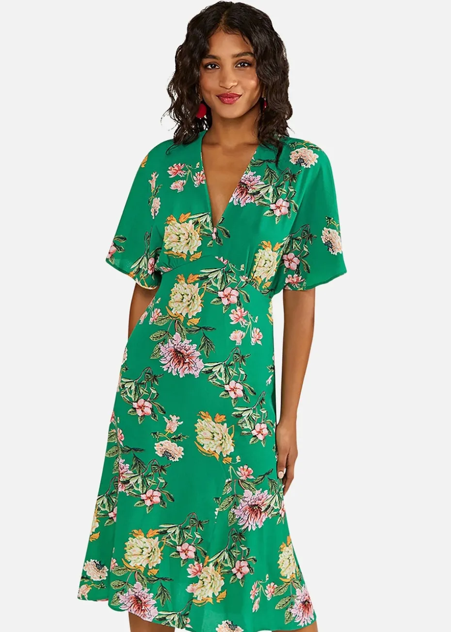 Yumi Green Floral Kimono Midi Dress