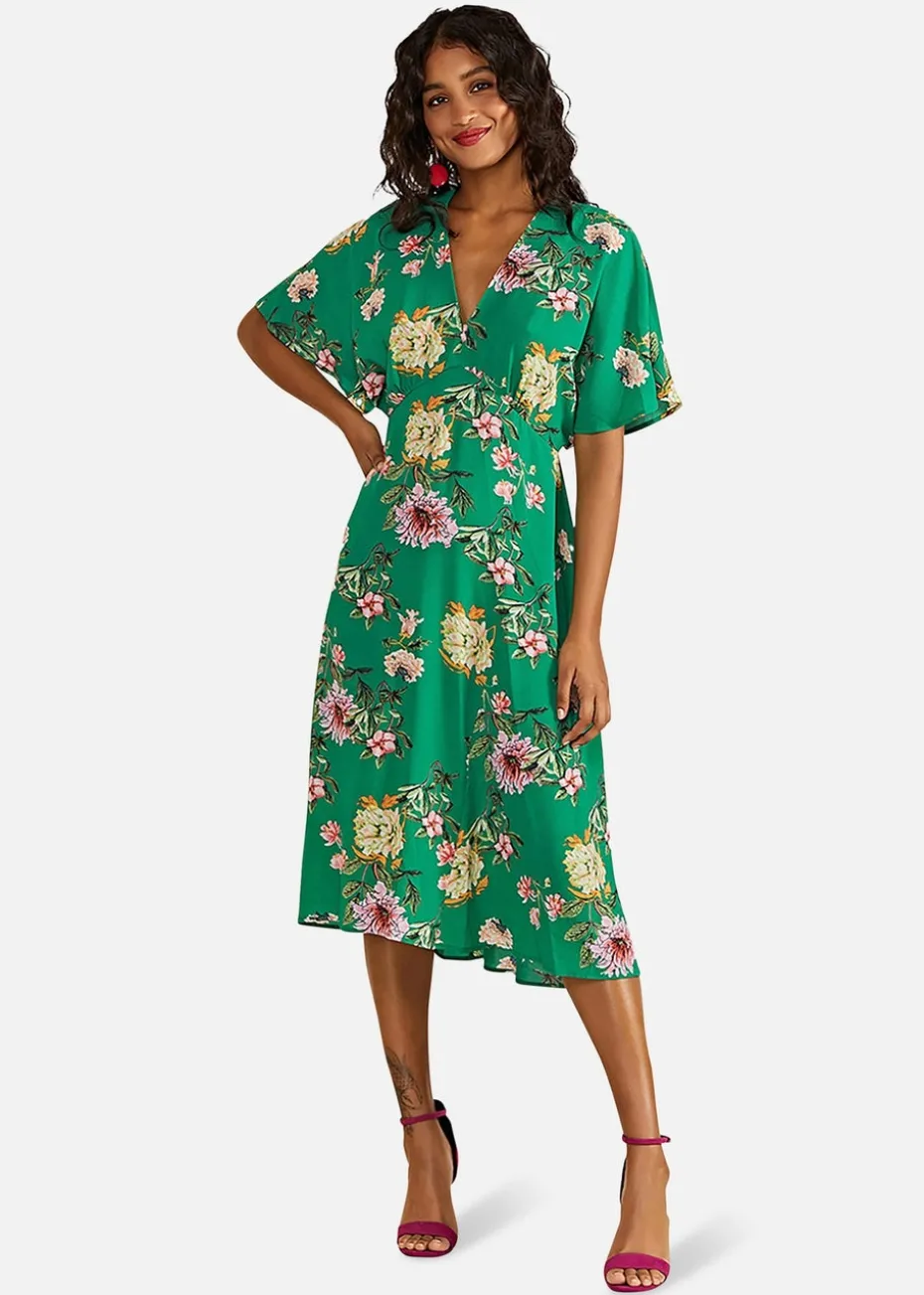Yumi Green Floral Kimono Midi Dress