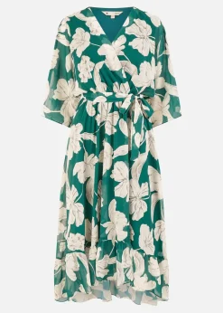 Yumi Green Floral Print Wrap Dress With Dippe