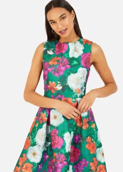 Yumi Green Floral Skater Dress