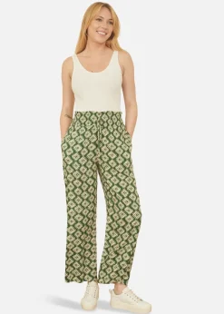 Yumi Green Geo Print Relaxed Fit Trousers