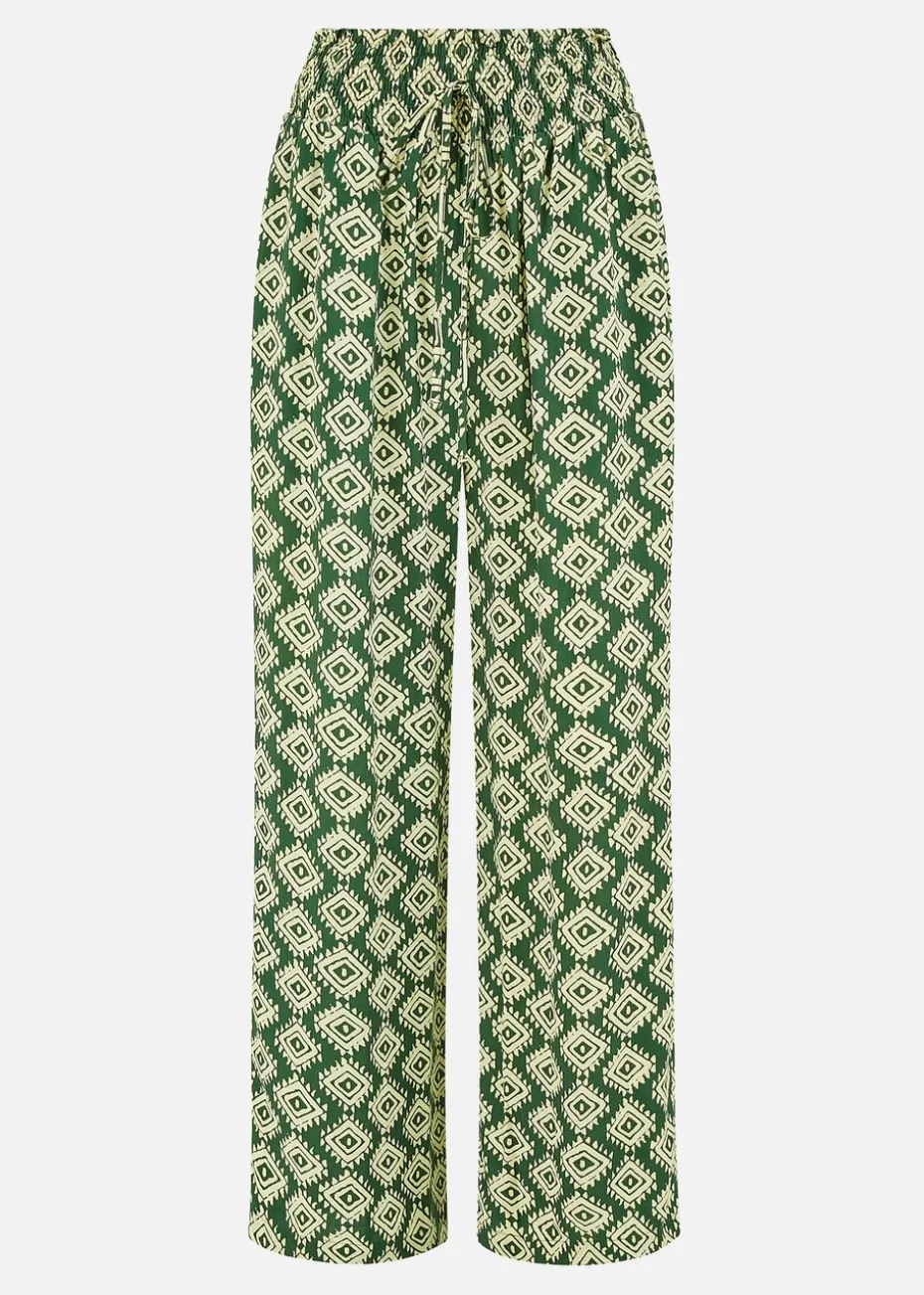 Yumi Green Geo Print Relaxed Fit Trousers