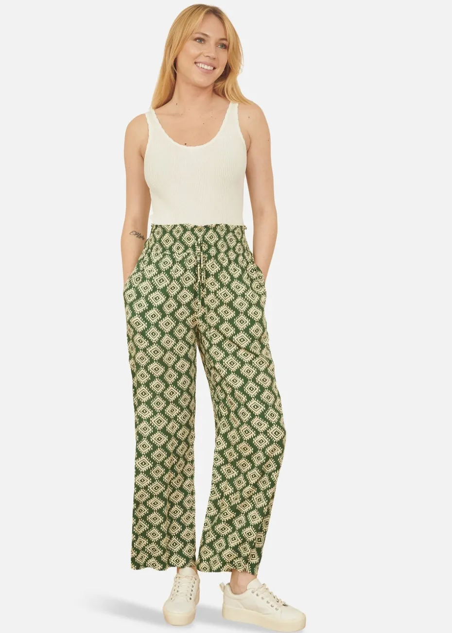 Yumi Green Geo Print Relaxed Fit Trousers
