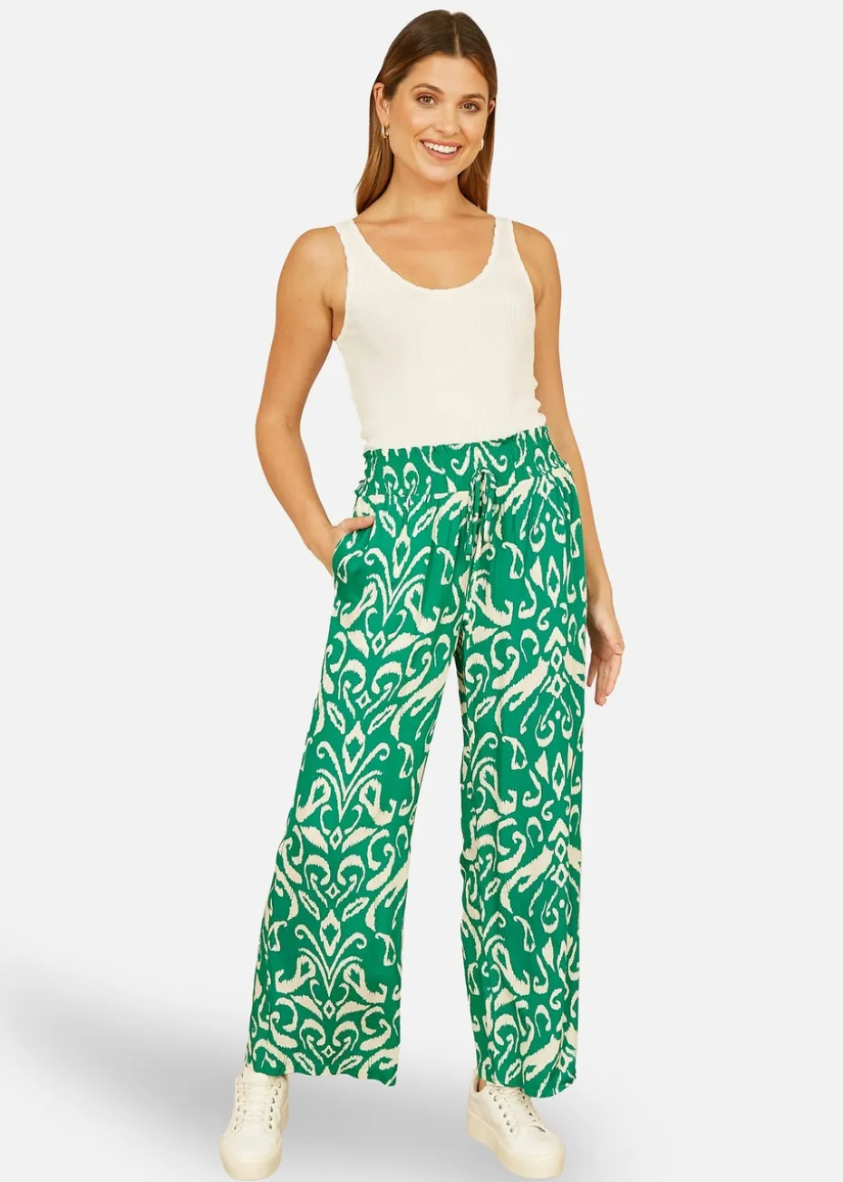 Yumi Green Ikat Print Relaxed Fit Trousers