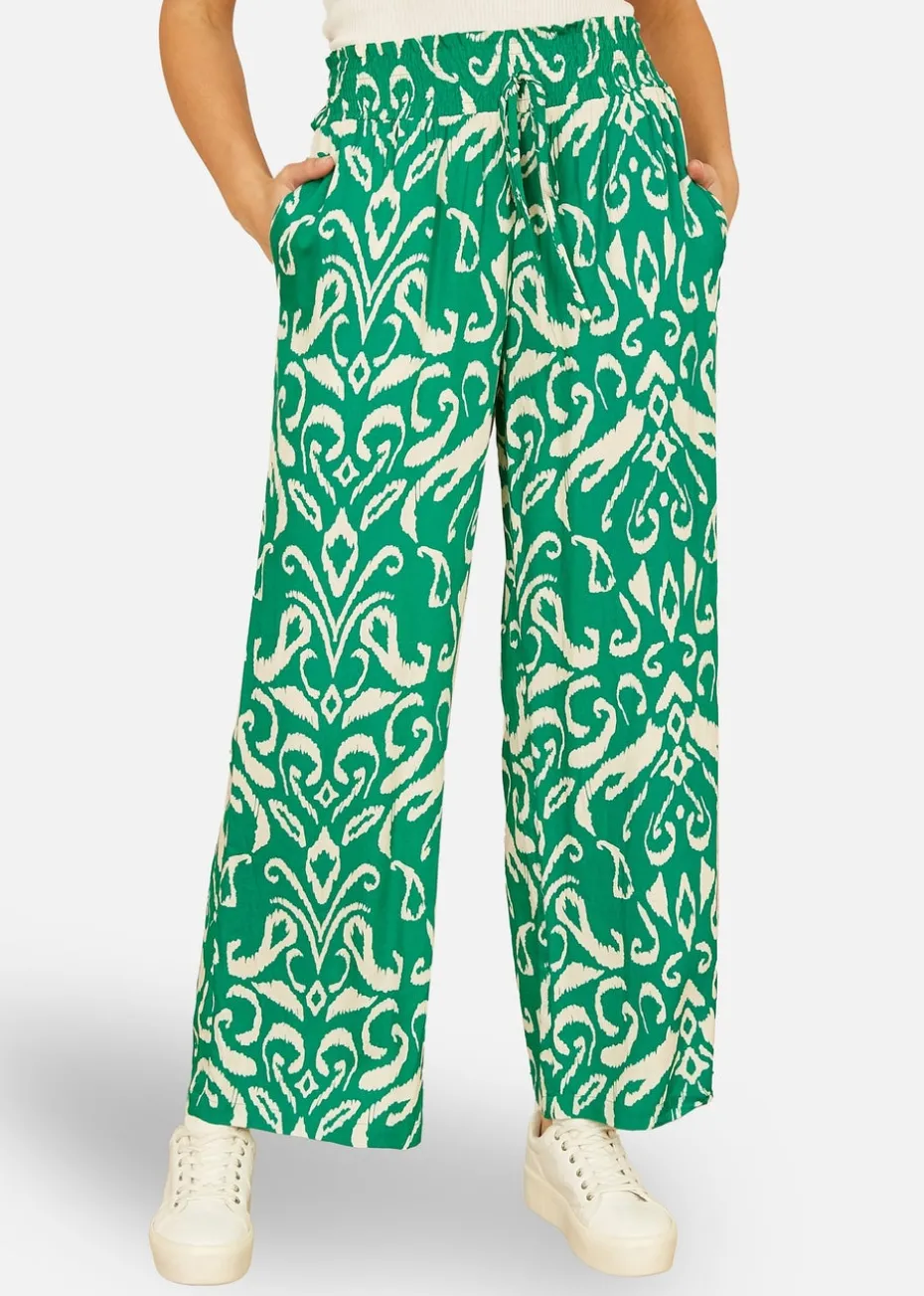 Yumi Green Ikat Print Relaxed Fit Trousers