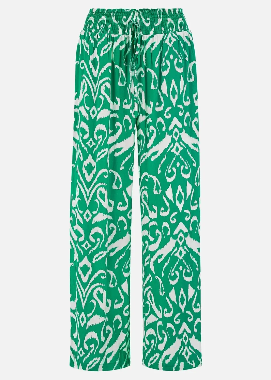 Yumi Green Ikat Print Relaxed Fit Trousers