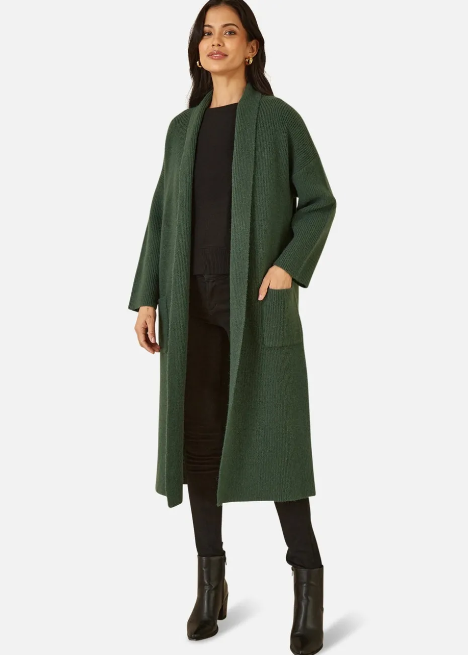 Yumi Green Knitted Maxi Cardigan With Pockets