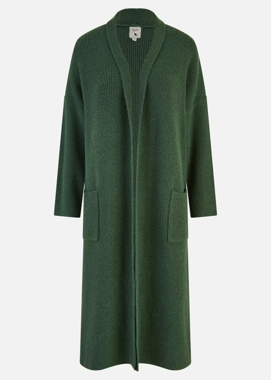 Yumi Green Knitted Maxi Cardigan With Pockets