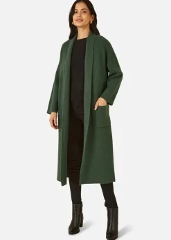Yumi Green Knitted Maxi Cardigan With Pockets