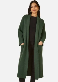 Yumi Green Knitted Maxi Cardigan With Pockets