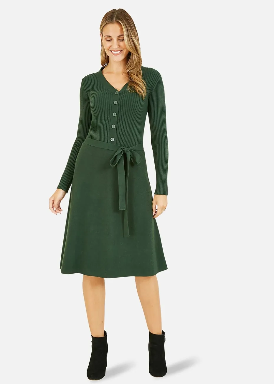 Yumi Green Knitted Skater Dress