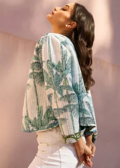 Yumi Green Palm Reversible Cotton Quilted Jacket