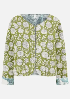 Yumi Green Palm Reversible Cotton Quilted Jacket