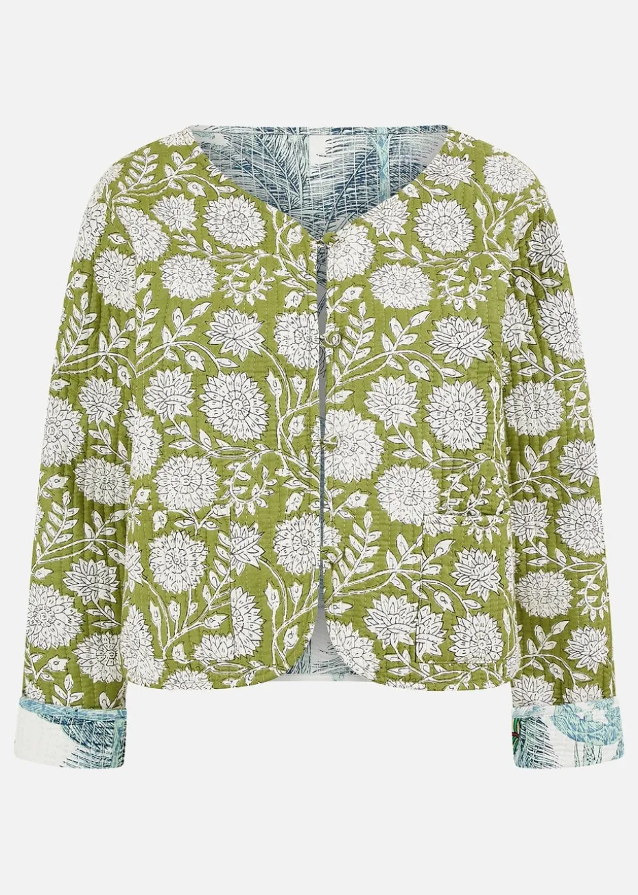 Yumi Green Palm Reversible Cotton Quilted Jacket