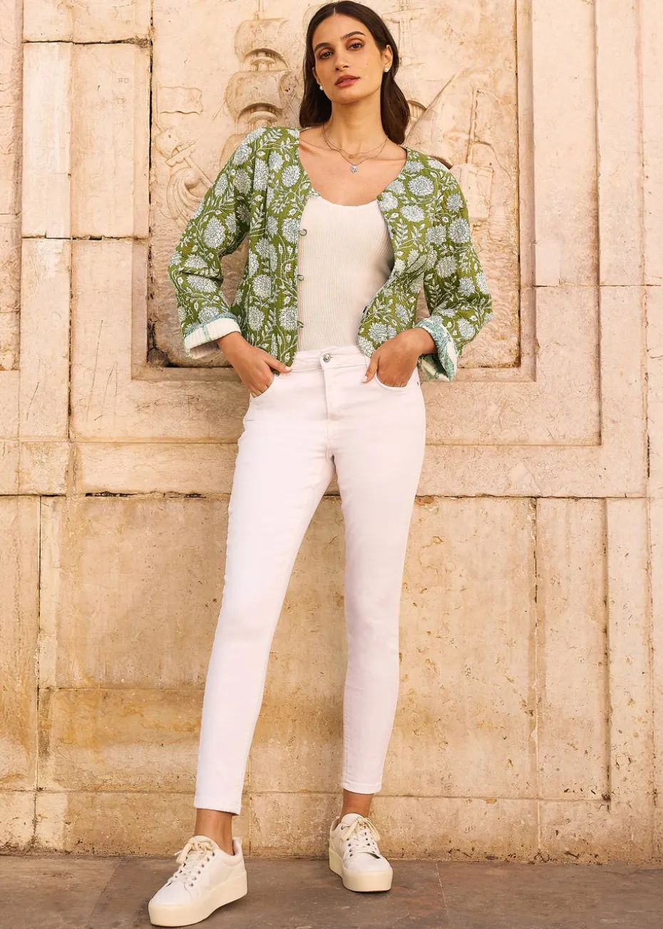 Yumi Green Palm Reversible Cotton Quilted Jacket