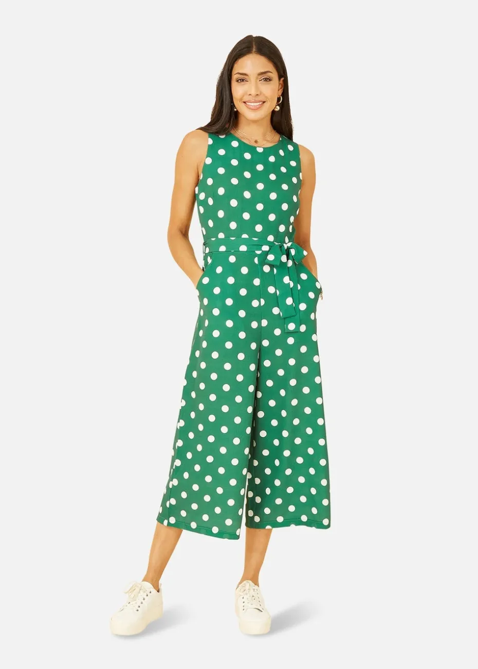 Yumi Green Polka Dot Culotte Jumpsuit