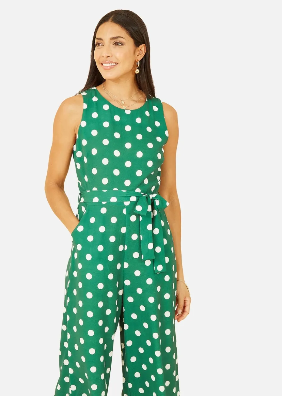 Yumi Green Polka Dot Culotte Jumpsuit