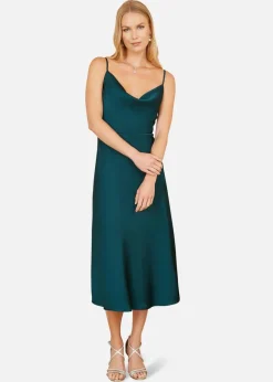 Yumi Green Satin Cowl Neck Midi Dress