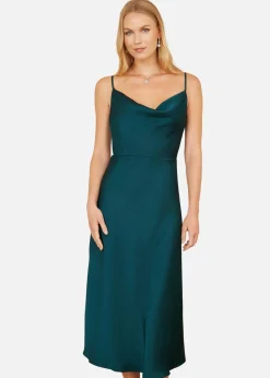 Yumi Green Satin Cowl Neck Midi Dress