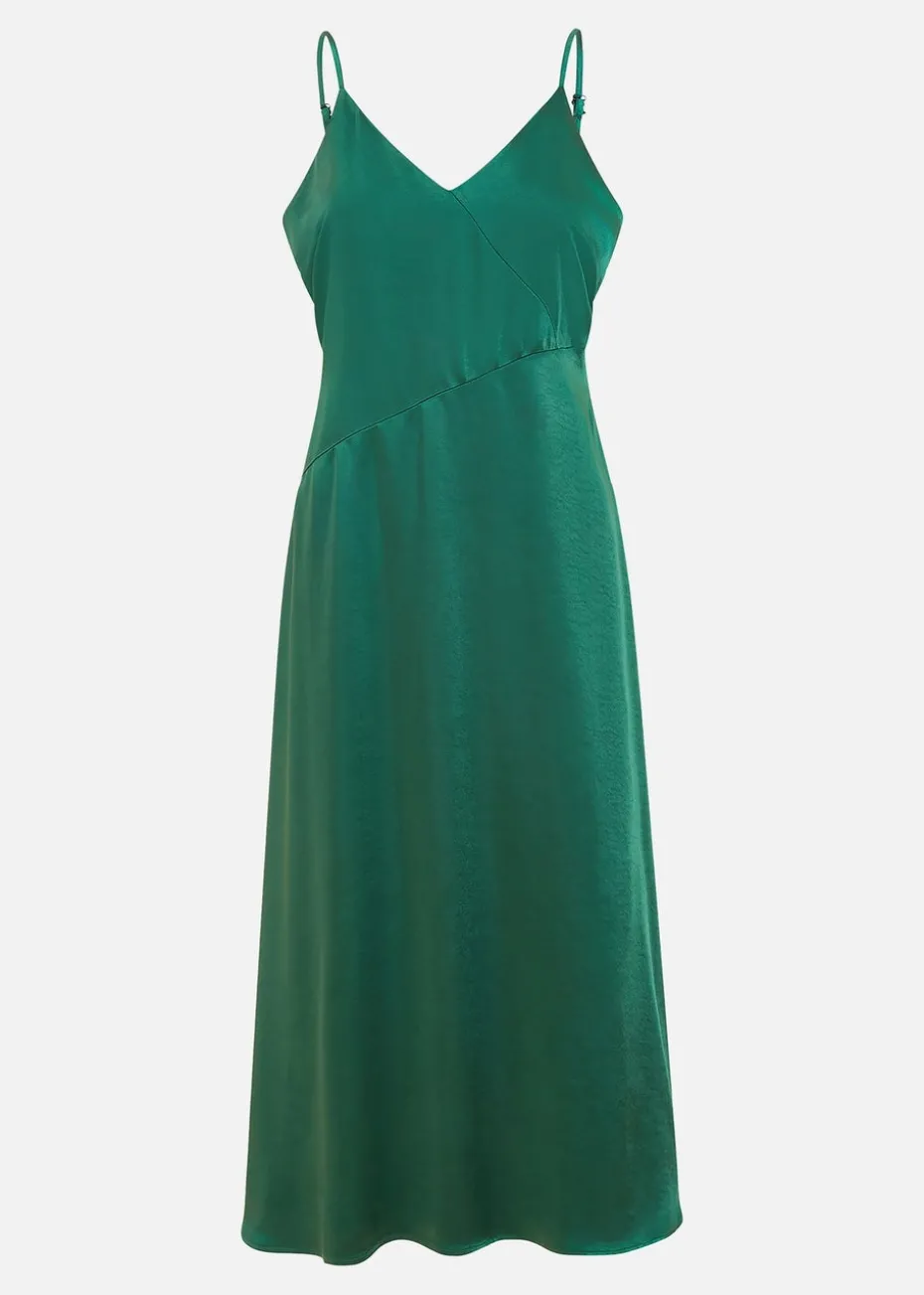Yumi Green Satin Strappy Midi Dress