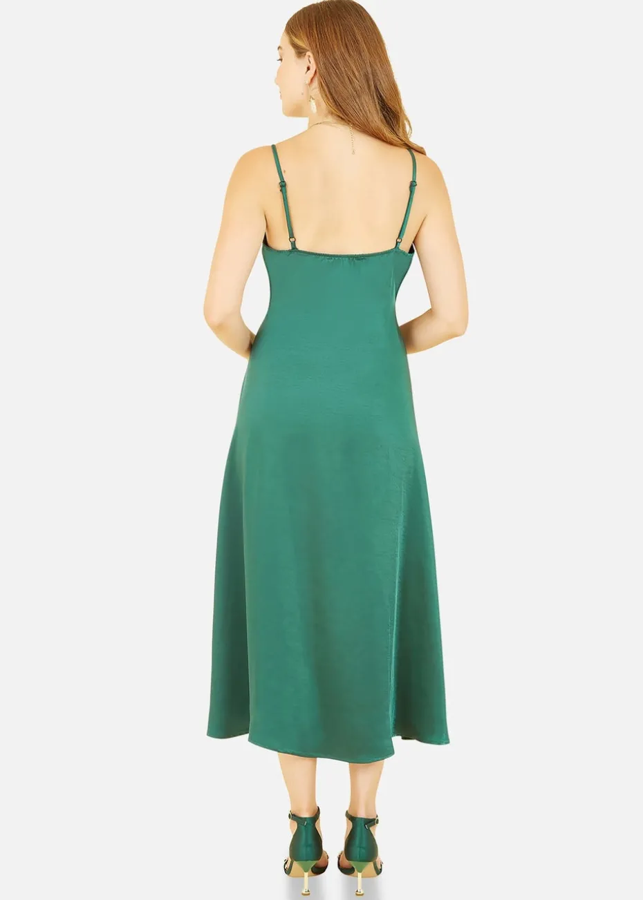 Yumi Green Satin Strappy Midi Dress