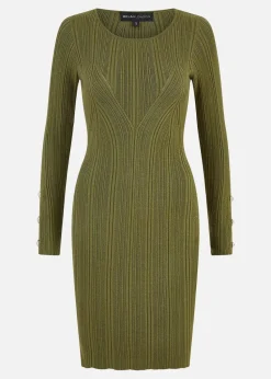 Yumi Green Shimmer Fitted Midi Dress With Button