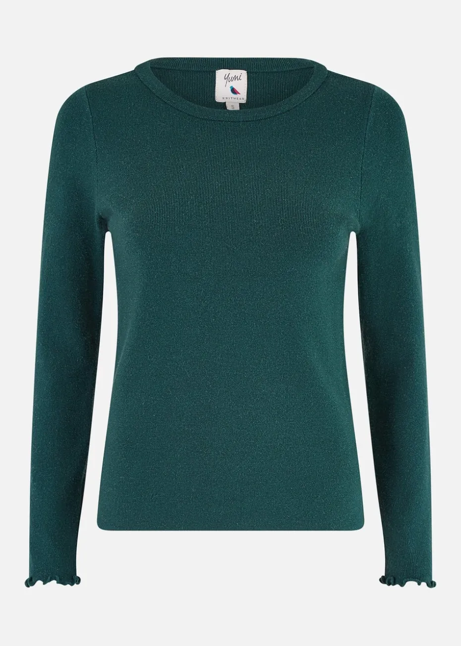 Yumi Green Sparkle Knit Jumper