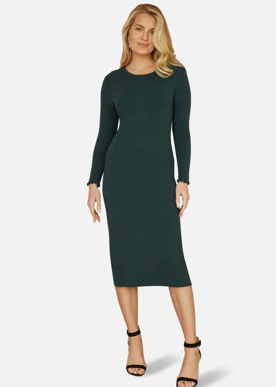 Yumi Green Sparkle Knit Midi Jumper Dress