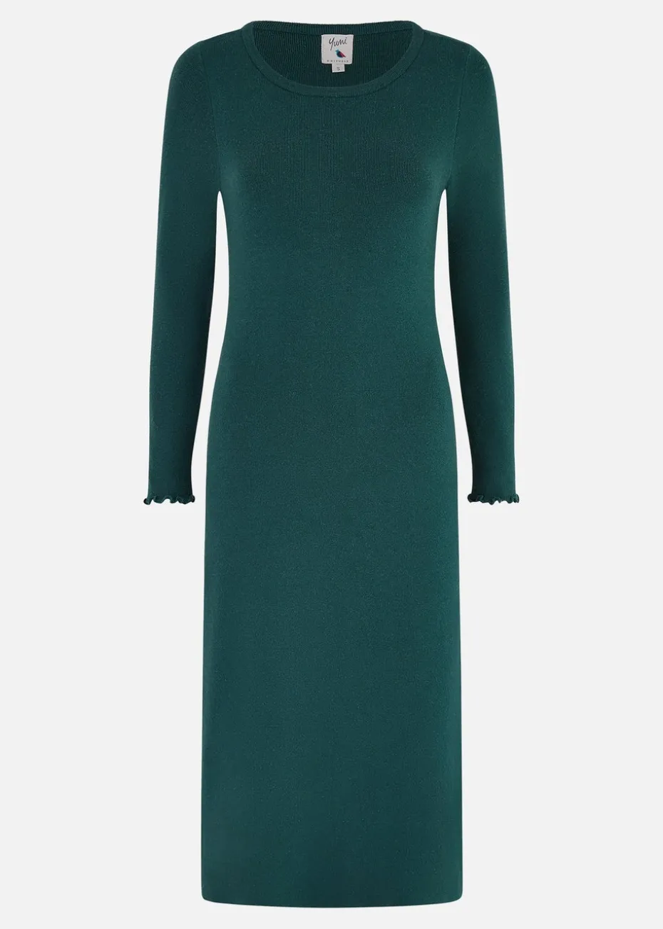 Yumi Green Sparkle Knit Midi Jumper Dress
