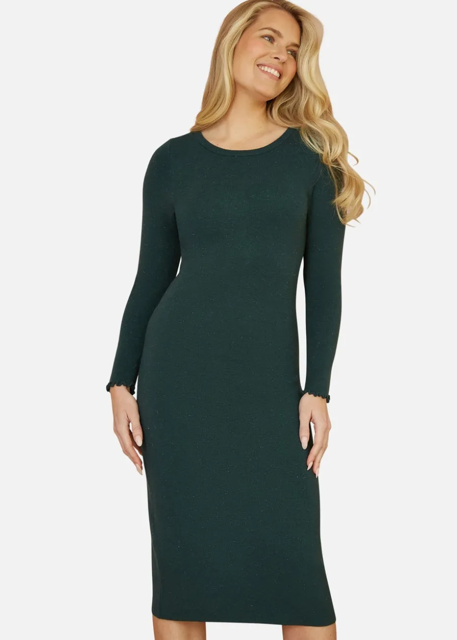 Yumi Green Sparkle Knit Midi Jumper Dress