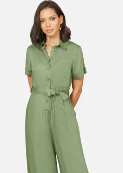 Yumi Green Twill Viscose Utility Jumpsuit
