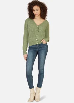 Yumi Green Twist Knit Button Up Cardigan