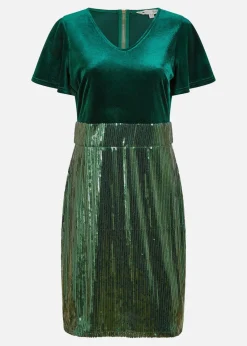 Yumi Green Velvet And Sequin Fitted Dress
