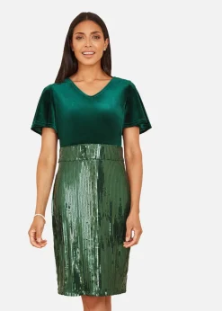 Yumi Green Velvet And Sequin Fitted Dress