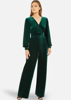 Yumi Green Velvet Long Sleeve Jumpsuit