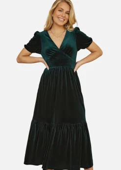 Yumi Green Velvet Midi Dress