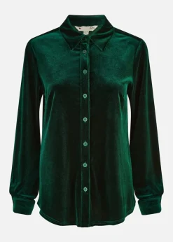 Yumi Green Velvet Relaxed Fit Shirt